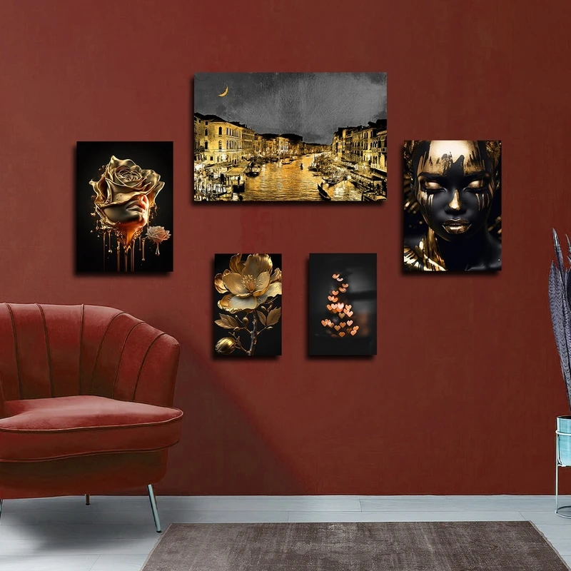 تابلو شاسی بکلیت طرح منظره شهری و گل و چهره مدل SH-2578 مجموعه 5 عددی