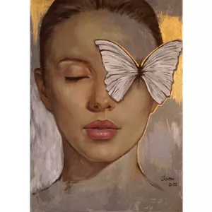 تابلو نقاشی مدل دکوراتیو  طرح دختر و پروانه