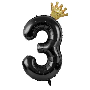 بادکنک فویلی لاکی بالونز مدل عدد 3 طرح تاجدار