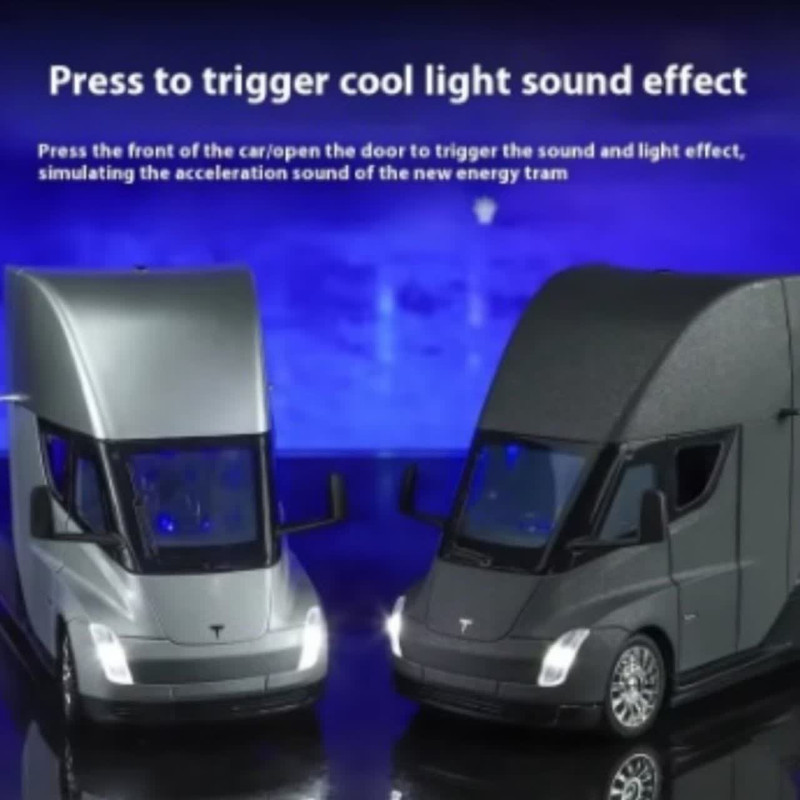 ماکت ماشین ناب سل مدل تریلی فلزی کشنده تسلا سمی موزیکال چراغدار همراه با ایستگاه شارژ TESLA Semi Truck Model Trailer NAAB001