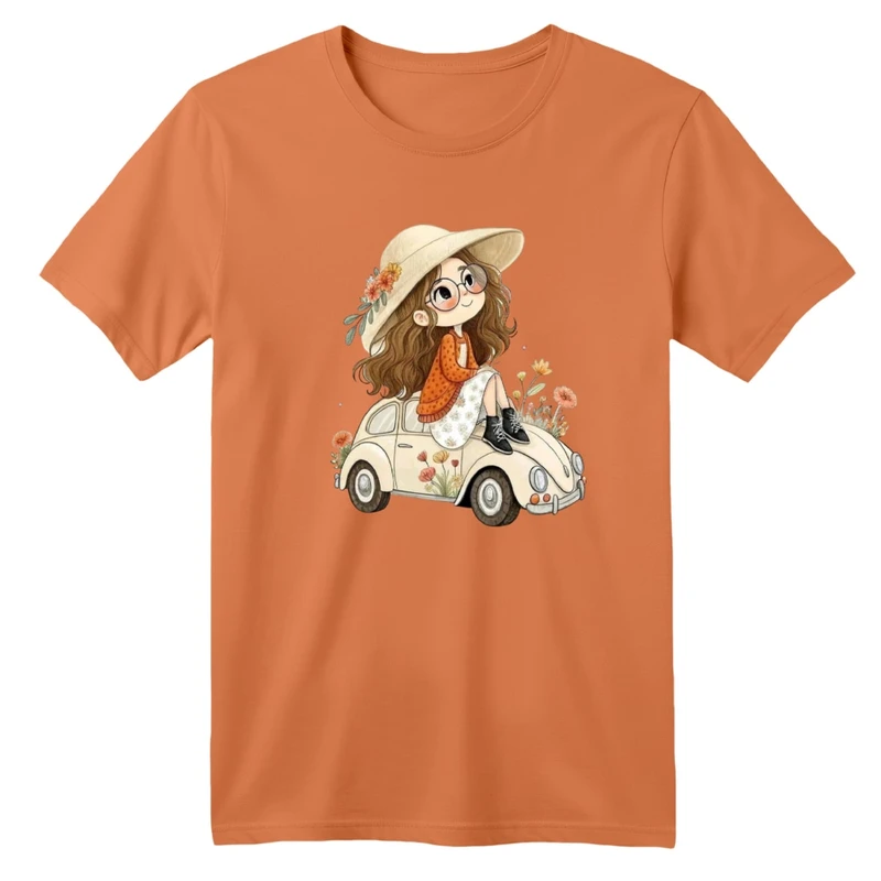 تی شرت آستین کوتاه بچگانه مدل دخترک و ماشین