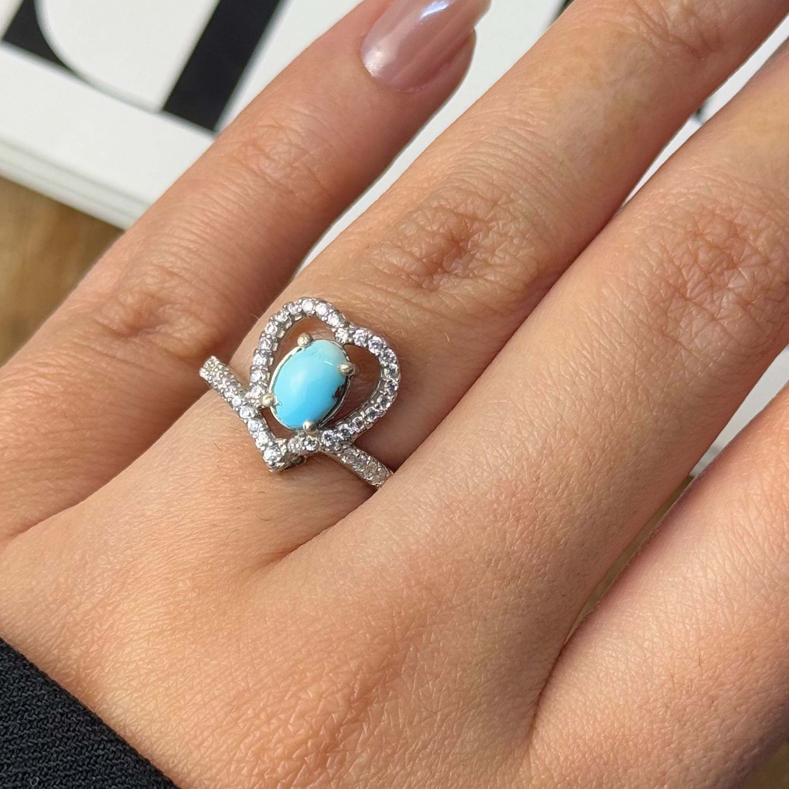 انگشتر نقره زنانه مدل فیروزه نیشابور آبکاری رادیوم کد AWR_2024 - - 4