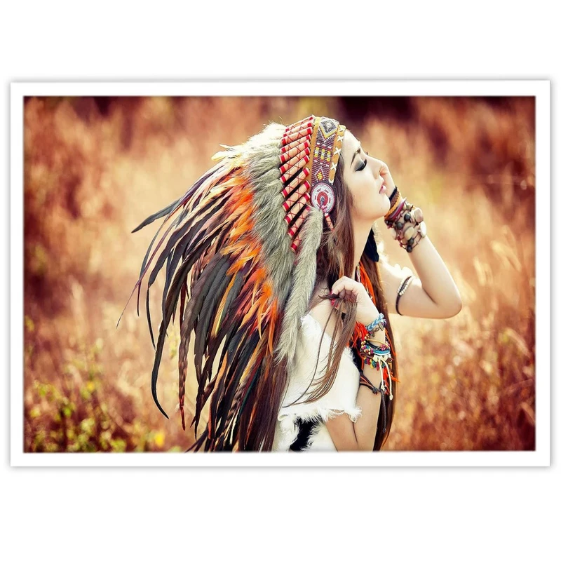تابلو نوری بکلیت طرح دختر سرخ پوست و گندم زار مدل W-8850
