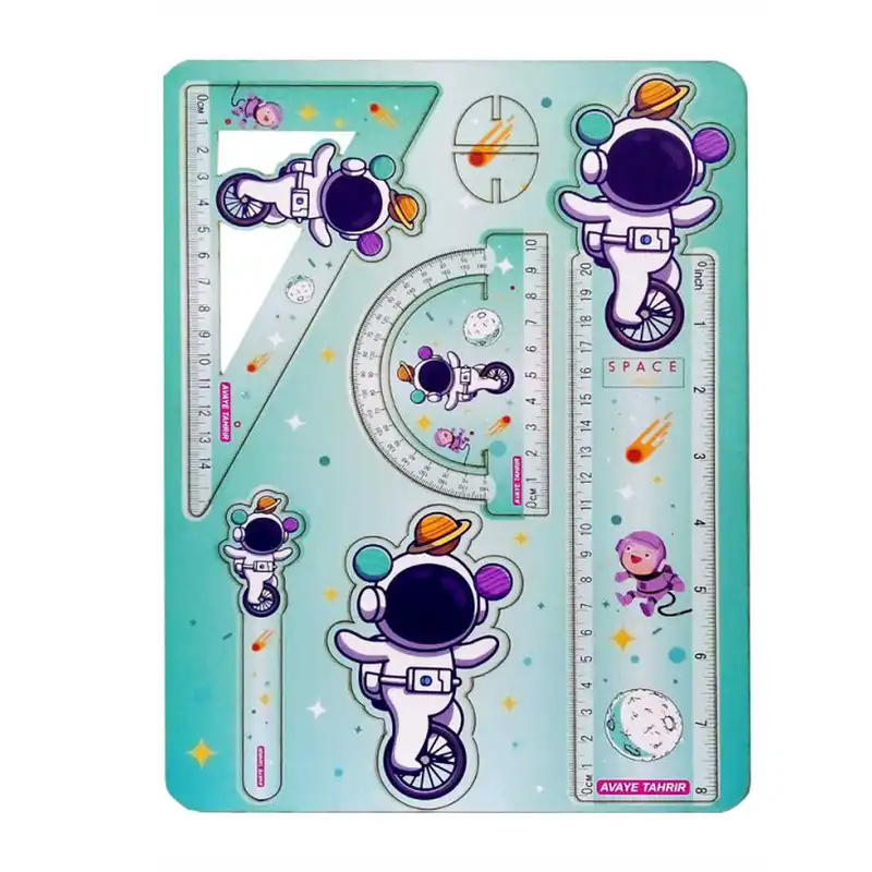 خط کش آوای تحریر مدل فضانورد طرح چرخ سوار مجموعه 5 عددی