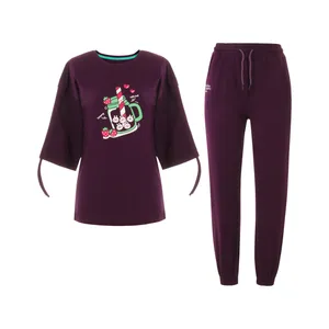 ست تیشرت و شلوار زنانه بنیس مدل میلک رنگ بنفش تیره