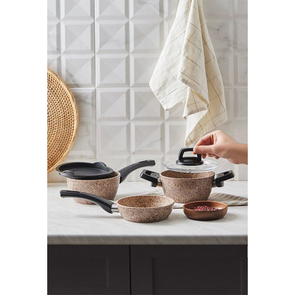 سرویس پخت و پز 5 پارچه کاراجا مدل Bio Granit Wood Stone Mini کد 153.03.08.3538