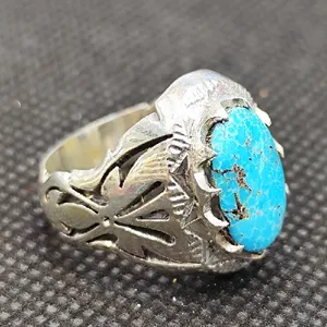 انگشتر نقره مردانه مدل سنگ فیروزه نیشابور کد 37