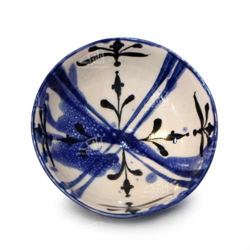 کاسه سفالی آرانیک لعاب پاشیده رنگ ‏آبی‏ طرح ‏ختایی‏ مدل  1004000034