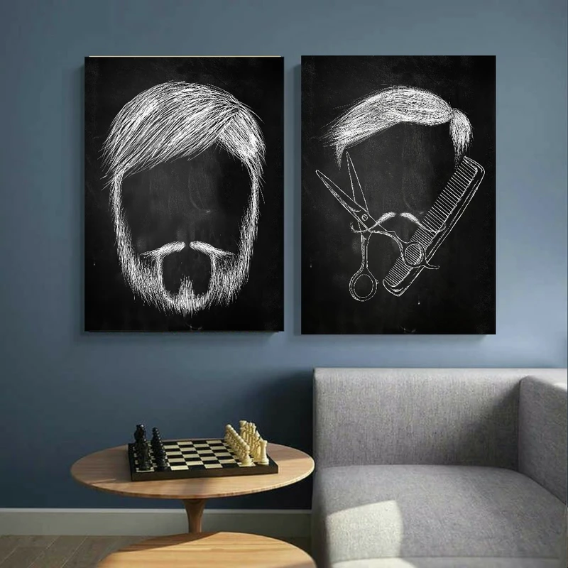 تابلو بوم طرح آرایشگاه مردانه مدل تخته سیاه کد BK22774 مجموعه دو عددی