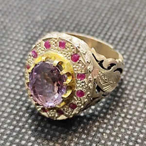 انگشتر نقره مردانه مدل سنگ آمیتیست کد 553