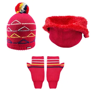 ست کلاه و شال گردن و دستکش بافتنی بچگانه تارتن مدل 15039 رنگ قرمز