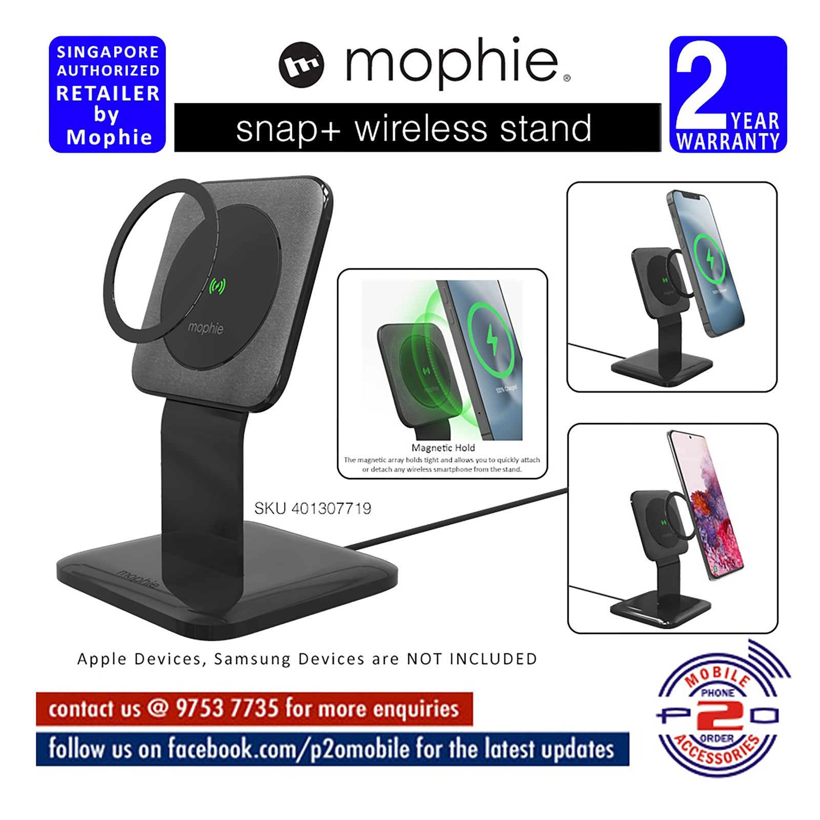 Carregador Sem Fio Magnetico Mophie Snap+ Wireless Charging Stand - Preto