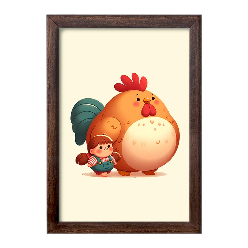 تابلو خندالو طرح دختر و خروس کیوت کد F6134