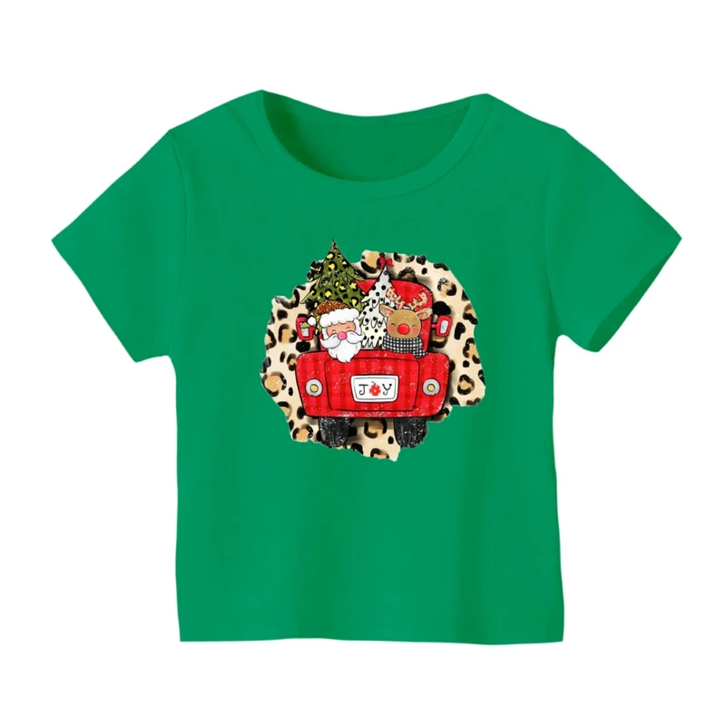 تی شرت آستین کوتاه بچگانه مدل بابانوئل و گوزن کریسمس کد 3