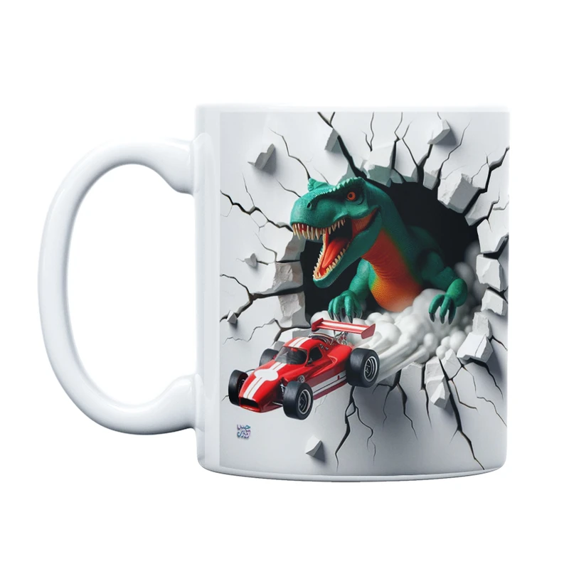 ماگ حس آمیزی طرح سه بعدی مدل دایناسور و مسابقه اتومبیلرانی کد 3