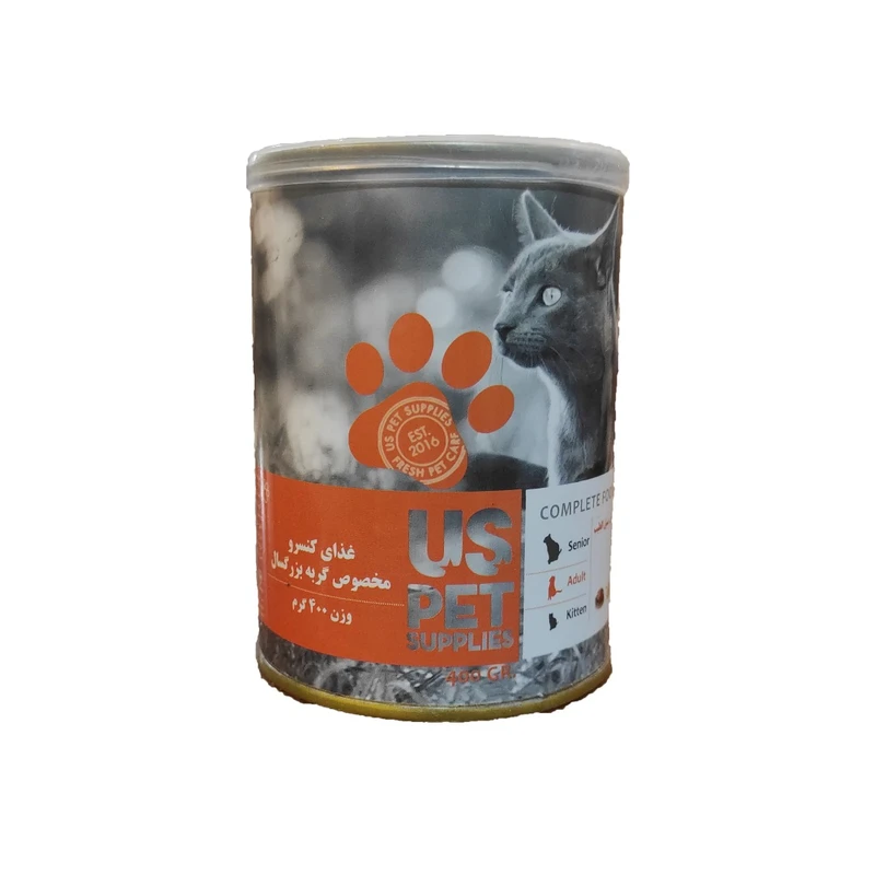 کنسرو گربه بالغ یو اس پت مدل مرغ و کدو تنبل و سنبل الطیب وزن 400 گرم