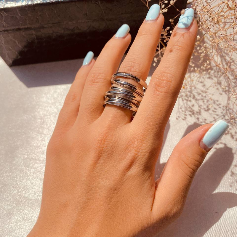 انگشتر زنانه مدل فنری سیلور درشت