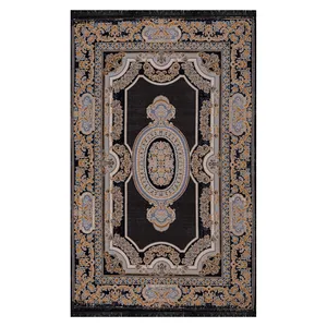 فرش ماشینی وینتیج طرح کلکسیون پاریس کد 7001 زمینه زغالی