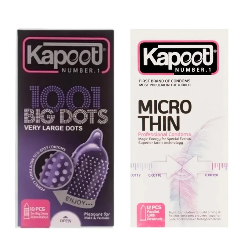 کاندوم خاردار کاپوت مدل Big Dot بسته 10 عددی به همراه کاندوم روان کننده کاپوت مدل MicroThin بسته 12 عددی