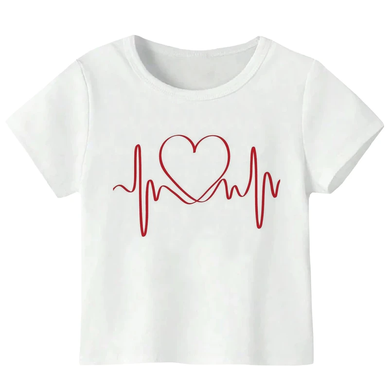 تی‌شرت آستین کوتاه دخترانه مدل W118 طرح ضربان