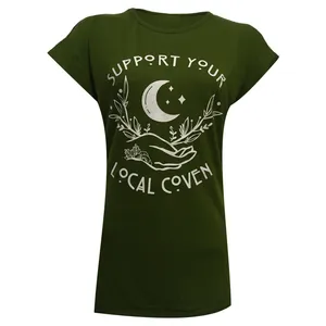 تی شرت آستین کوتاه زنانه مدل  دست و ماه و ستاره SUPPORT YOUR LOCAL COVEN  کد tm-1947 رنگ سبز