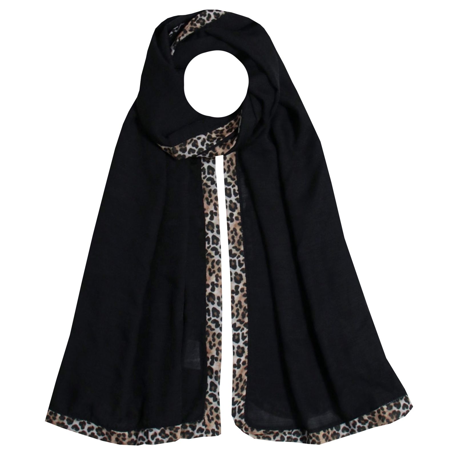 شال زنانه مدل نخی ساده جدید با حاشیه پلنگی کد ana-9080 -  - 1