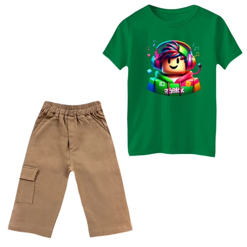 ست تی‌شرت و شلوارک پسرانه مدل روبلاکس کد 21 رنگ سبز