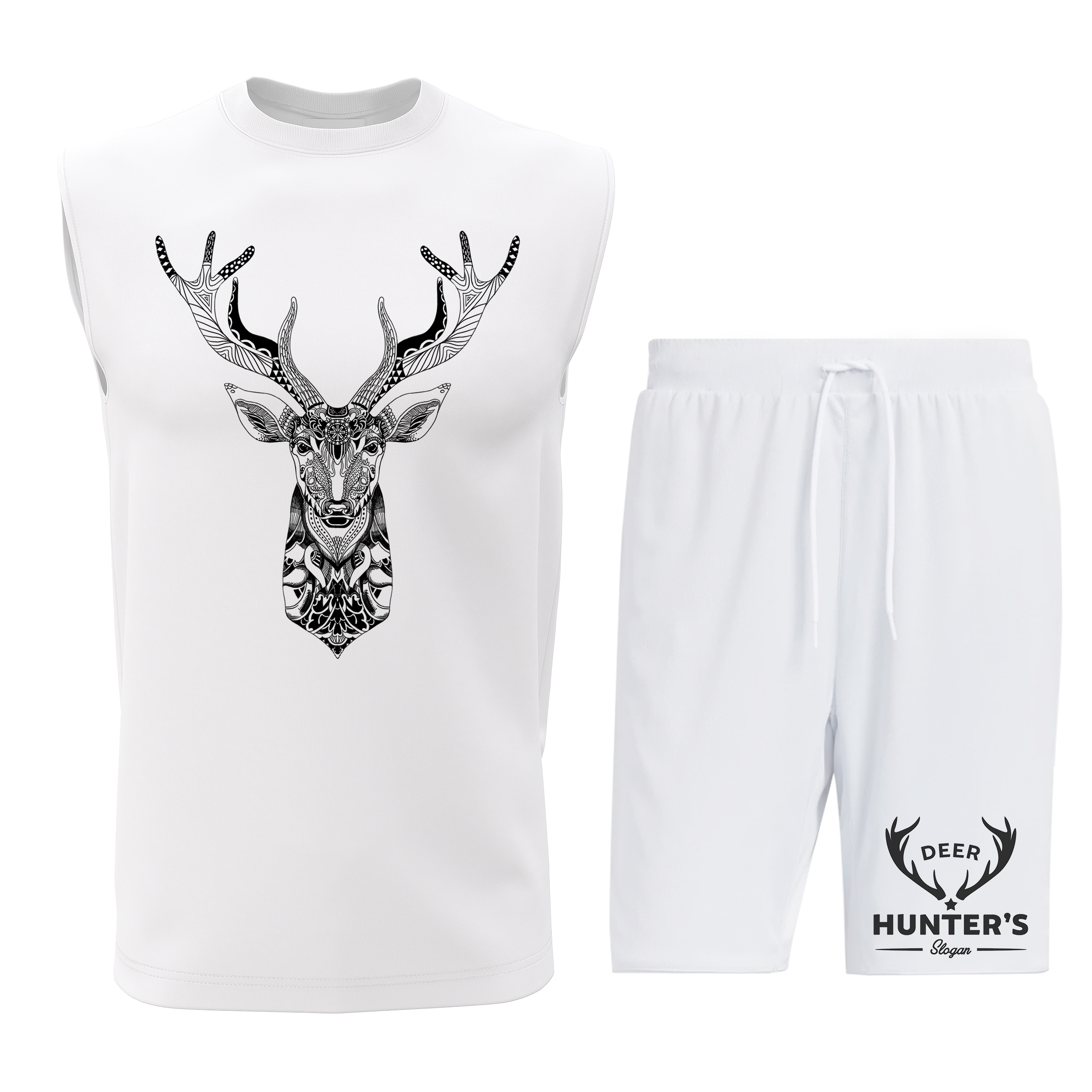 ست تاپ و شلوارک مردانه طرح گوزن مدل D021W