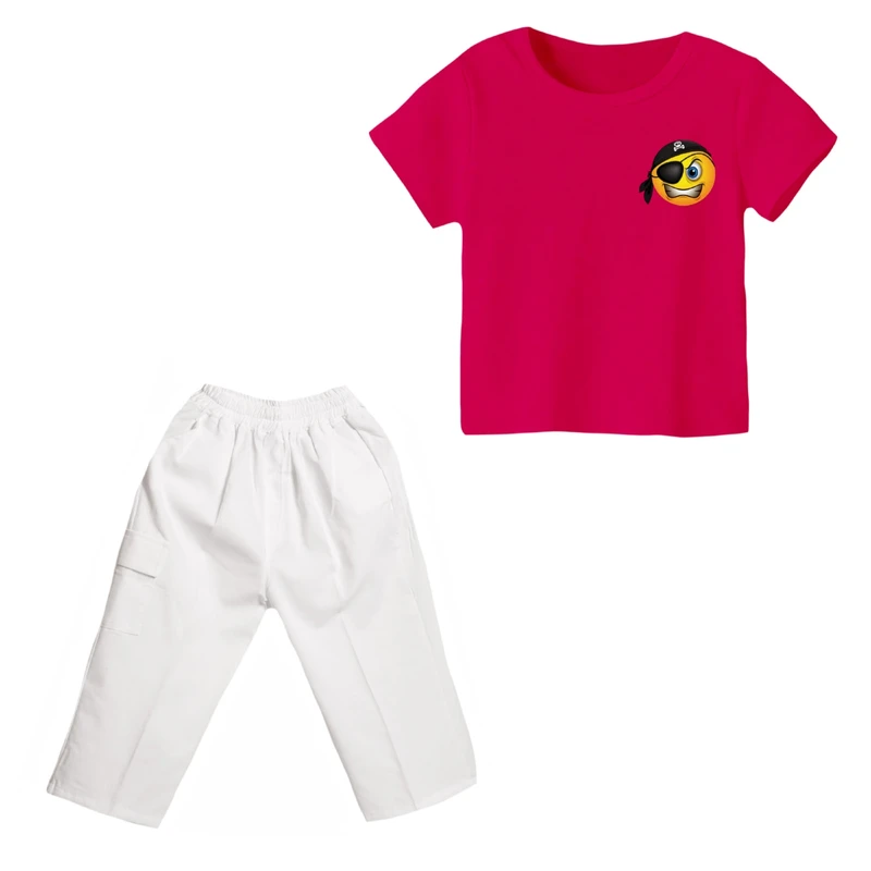 ست تی شرت و شلوارک دخترانه مدل ایموجی کد ۴