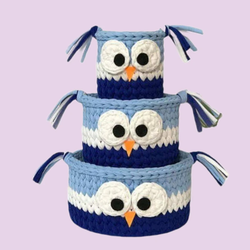 سبد قلاب بافی تریکو طرح خانواده جغدکد 83 مجموعه 3 عددی