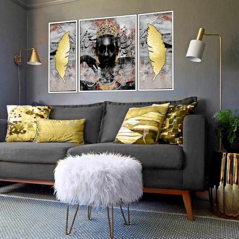 تابلو ساده بکلیت طرح مدرن دیجیتال آرت مدل شاین اکلیلی W-2881 فریم سفید مجموعه 3 عددی