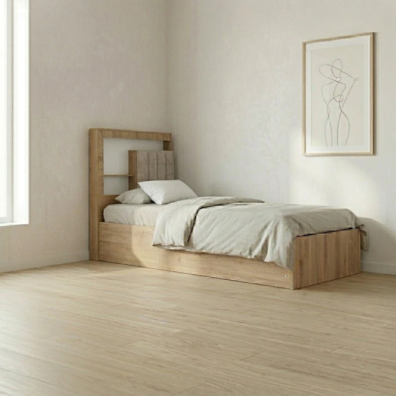 تخت‌خواب ملامینه یک نفره آریا میز مدل آسایش سایز 90 * 200 سانتی‌متر