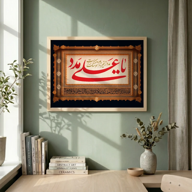 تابلو طرح شهادت امام علی (ع) مدل G14380 فریم کرم روشن