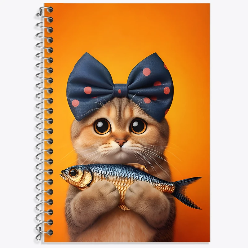 دفتر زبان 50 برگ خندالو مدل دو خط طرح گربه و ماهی کد F7966