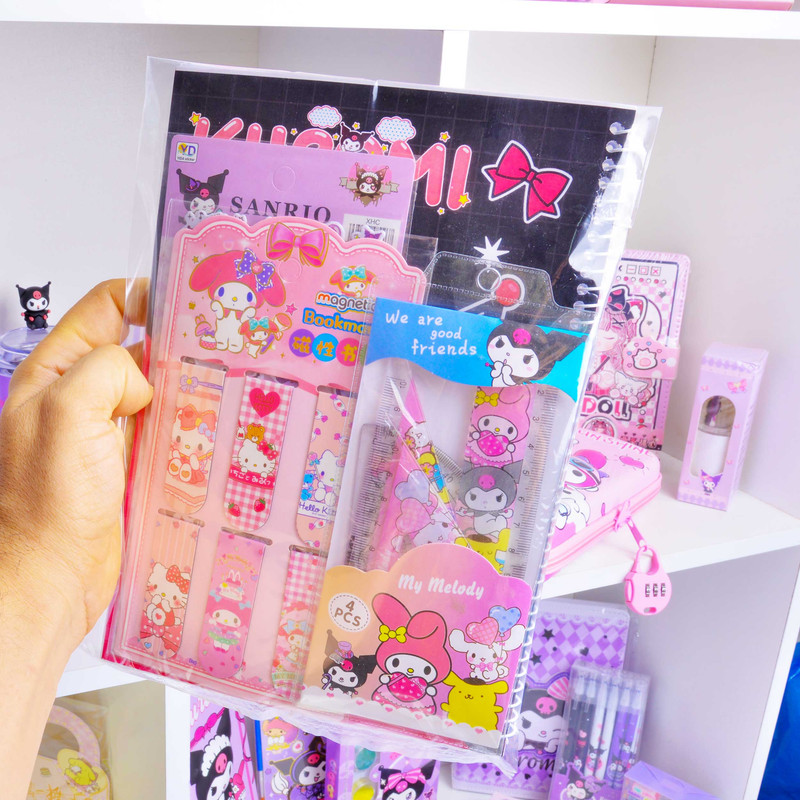 بسته لوازم تحریر مدل کرومی و گروه سانریو مجموعه 12 عددی