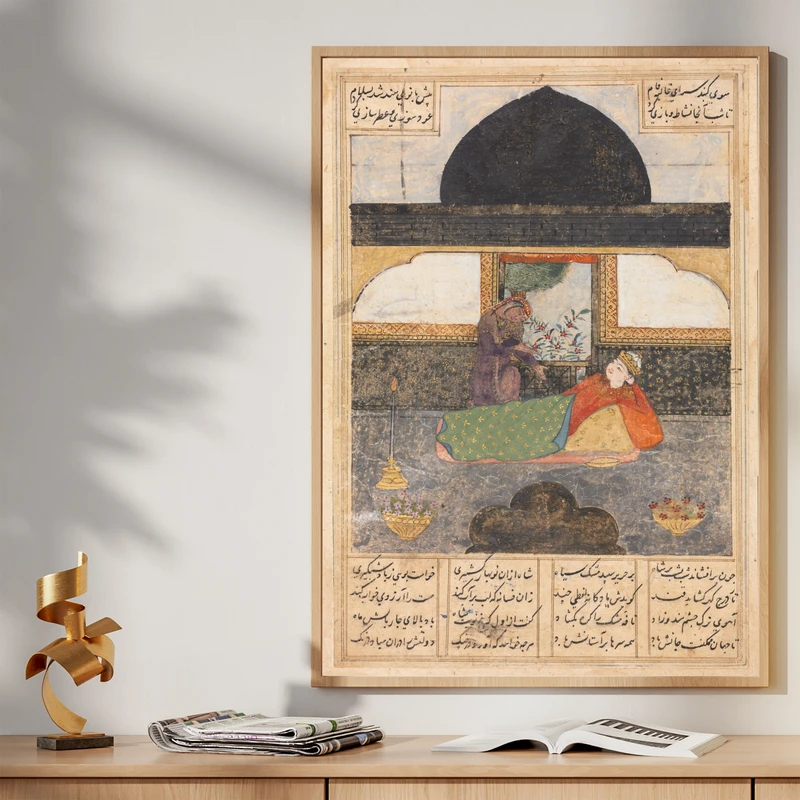 تابلو طرح نگارگری بهرام مدل G01637 فریم کرم روشن