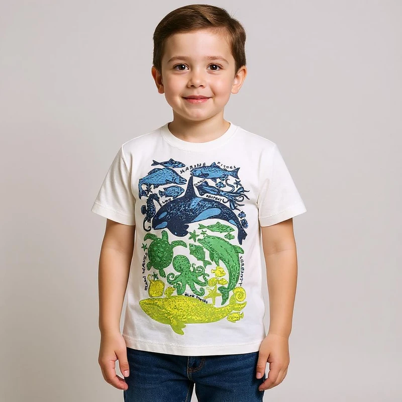 تی شرت آستین کوتاه پسرانه فیورلا مدل ماهی ها کد 35043-45053