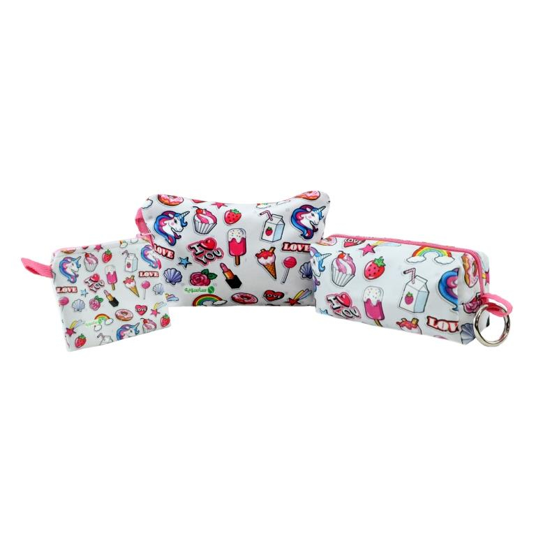 کیف لوازم آرایش دخترانه ساسویه مدل استوایی کد 053 مجموعه 3 عددی