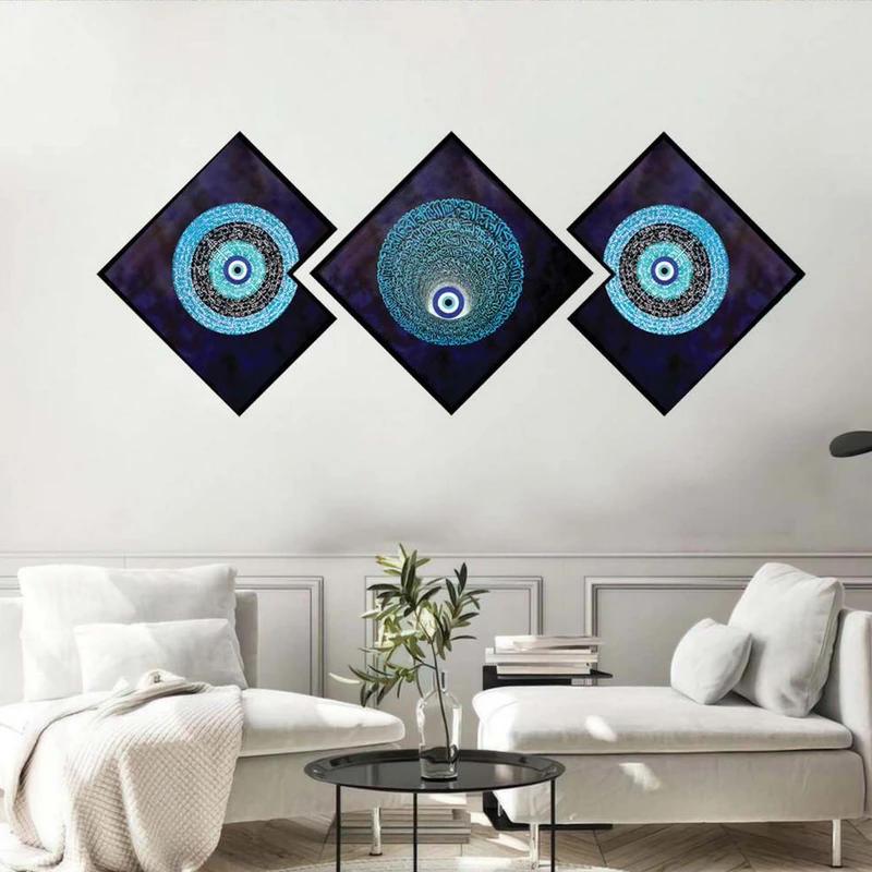 تابلو بکلیت طرح مدرن چشم نظر مدل شاین اکلیلی B-1952 مجموعه 3 عددی