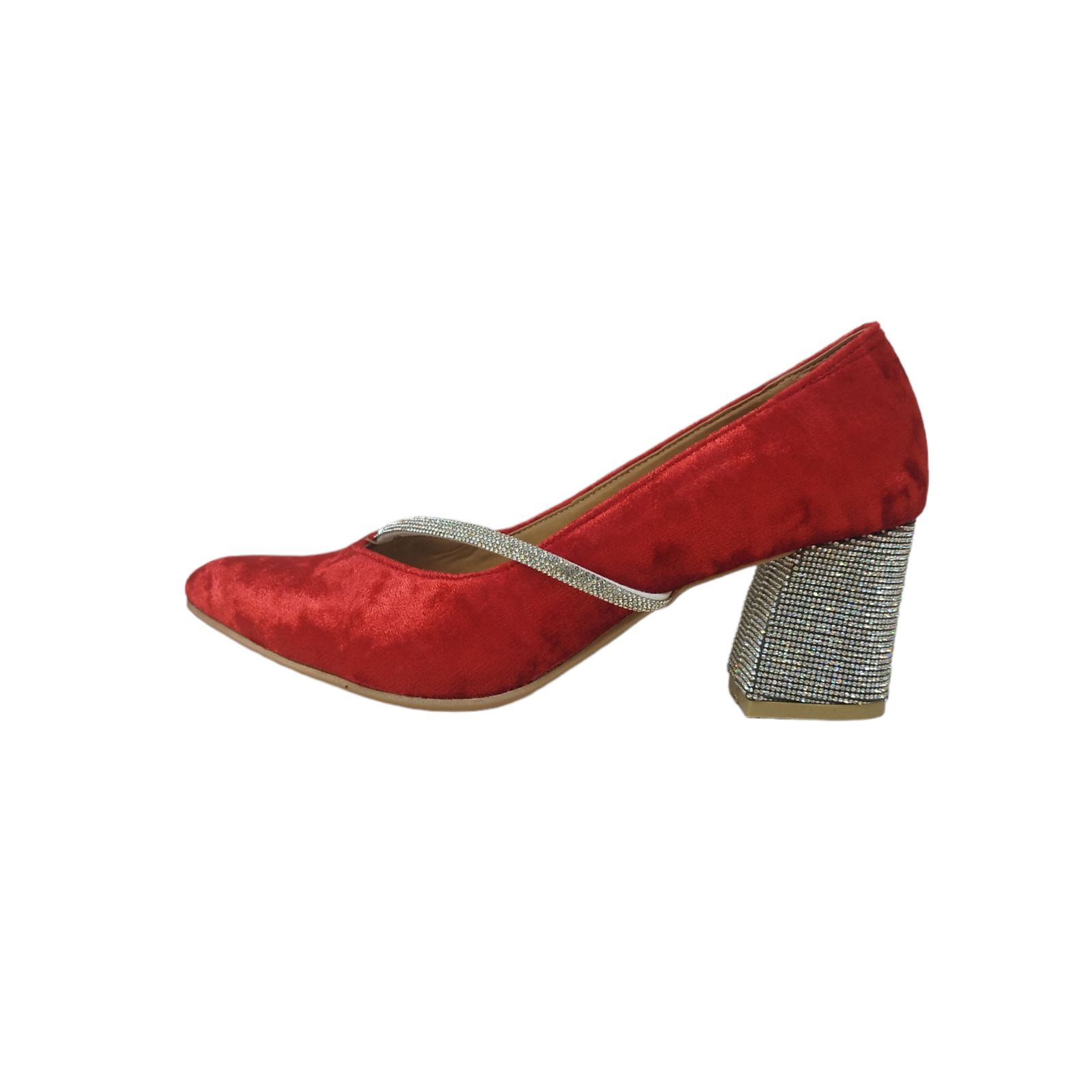 کفش زنانه مدل ZPOM 06 مخمل نگین دار رنگ قرمز -  - 1