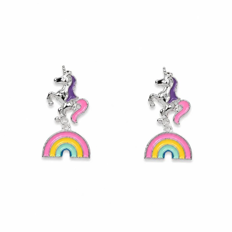 گوشواره میخی زنانه استیل مدل Unicorn Rainbow بسته 2 عددی