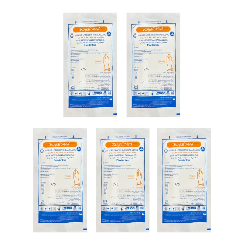 دستکش جراحی غیر پودری رویال مد مدل Sterile سایز 7-5 بسته 5 عددی