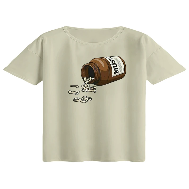 کراپ تی‌شرت آستین کوتاه زنانه مدل قرص موزیک