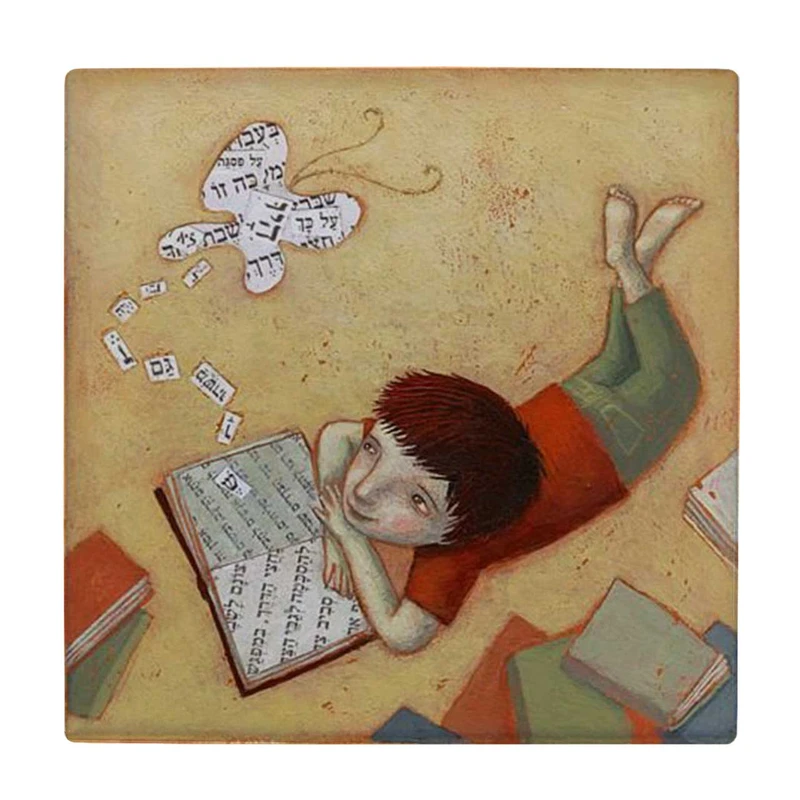 زیر لیوانی طرح پسر کتابخوان و پروانه کد    4018523_2424