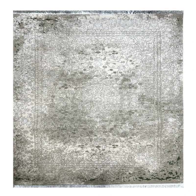 فرش ماشینی 480 شانه زمینه کرم حاشیه سبز مدل 1908