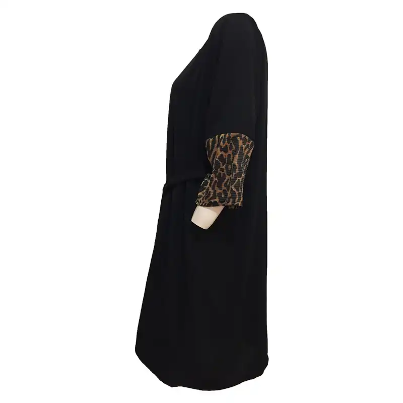 مانتو زنانه مدل نخی ابر و بادی پلنگی کد tm-2708 رنگ مشکی