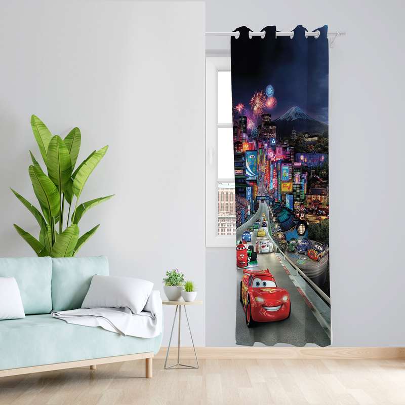 پرده طرح ماشین های مکویین مدل مخمل پانچی کد L 951 Z سایز 140x200 سانتی متر