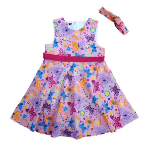 ست پیراهن و هدبند دخترانه مدل پروانه کد 4