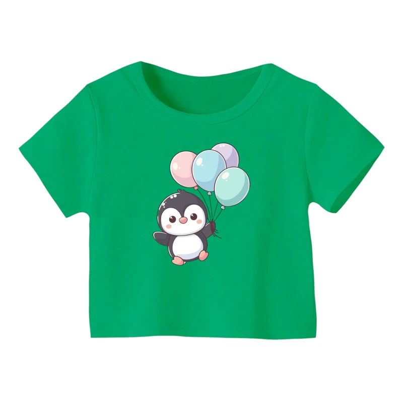 کراپ‌ تی‌شرت آستین کوتاه زنانه مدل پنگوئن کد ۴