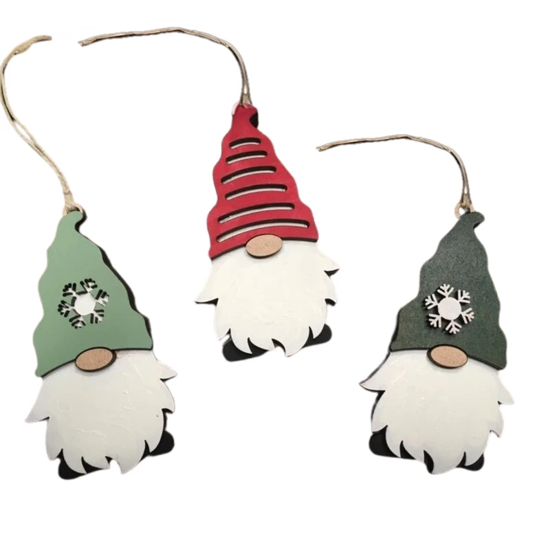 آویز تزئینی مدل بابانوئل چوبی درخت کریسمس مجموعه 3 عددی